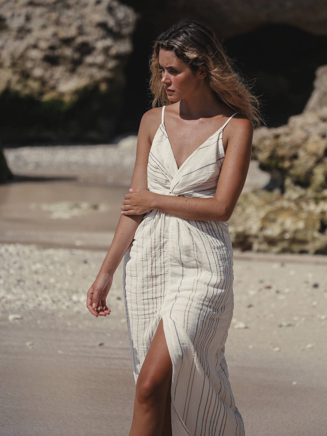 Celia Striped Dress - Natural With Stripes | 100% Turkish Cotton- ON SALE