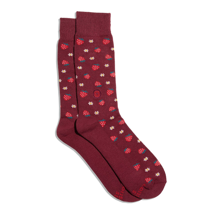 Conscious Step - Socks that Support Self-Checks (Maroon Strawberries)