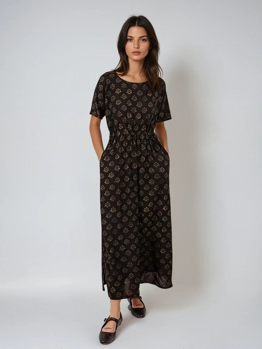 Mata Traders - Aimee Maxi Dress Floral Stamp Black