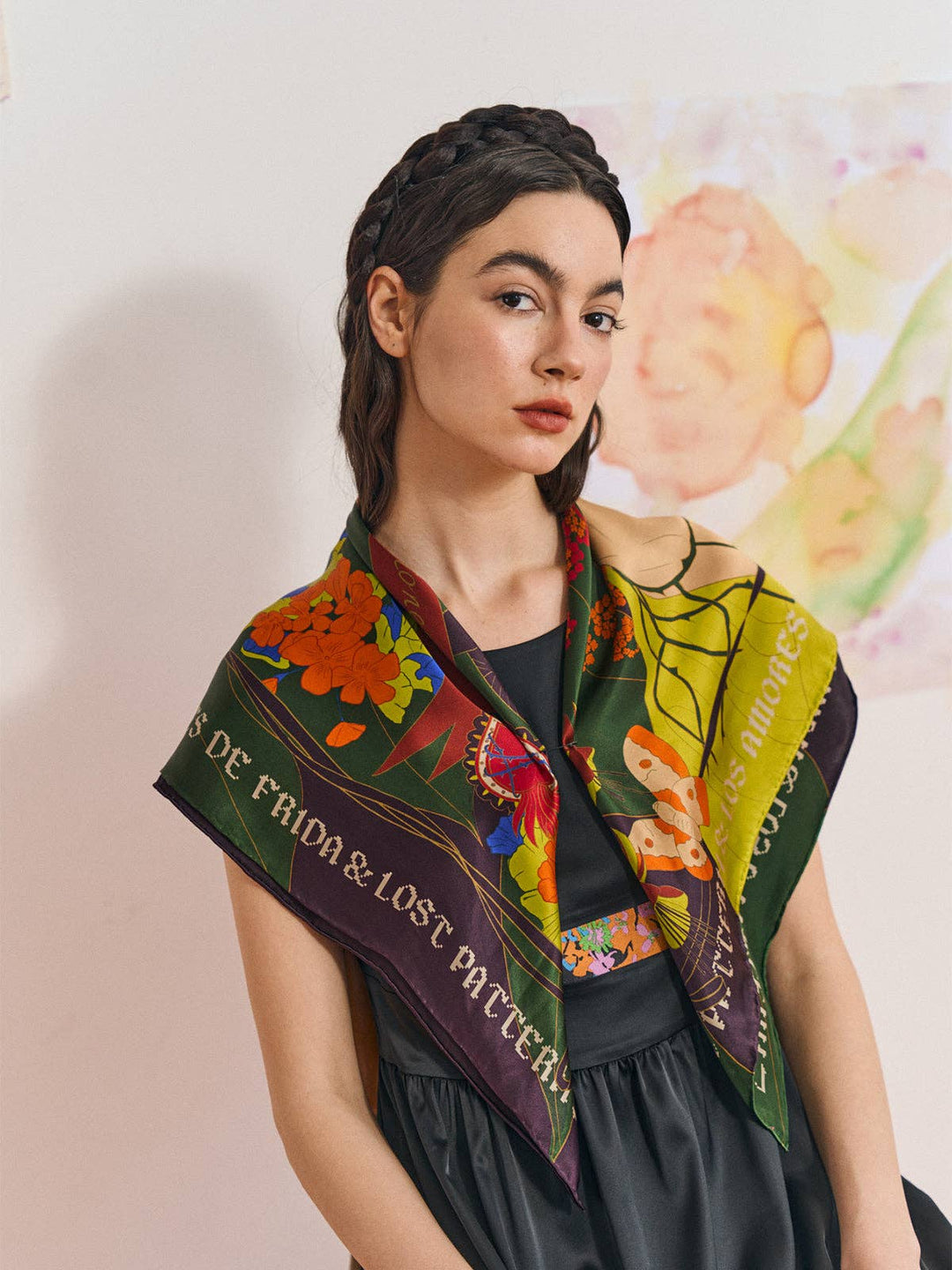 Lost Pattern NYC - FRIDA x LOST PATTERN "Los Amores de Frida" Large Silk Scarf - Dark Green