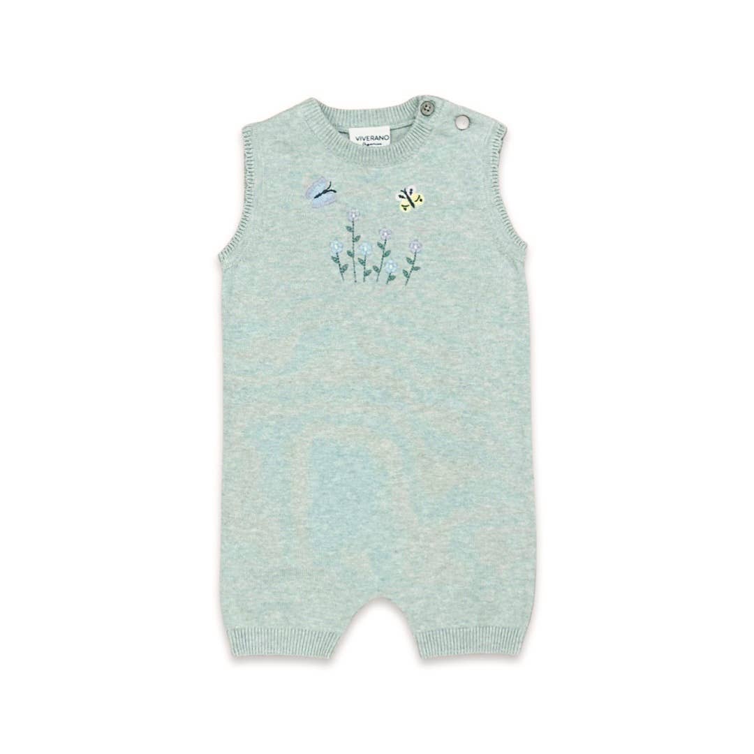 Floral Bee Embroidered Sleeveless Knit Baby Romper (Organic)