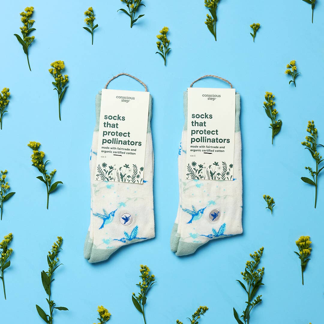 Conscious Step - Socks that Protect Pollinators (Beige Hummingbirds)