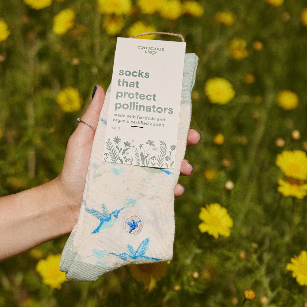 Conscious Step - Socks that Protect Pollinators (Beige Hummingbirds)