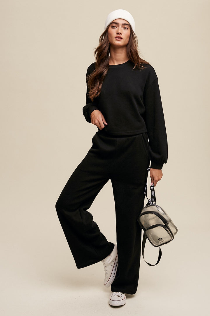 Knit Top and Wide Leg Pants Athleisure Set