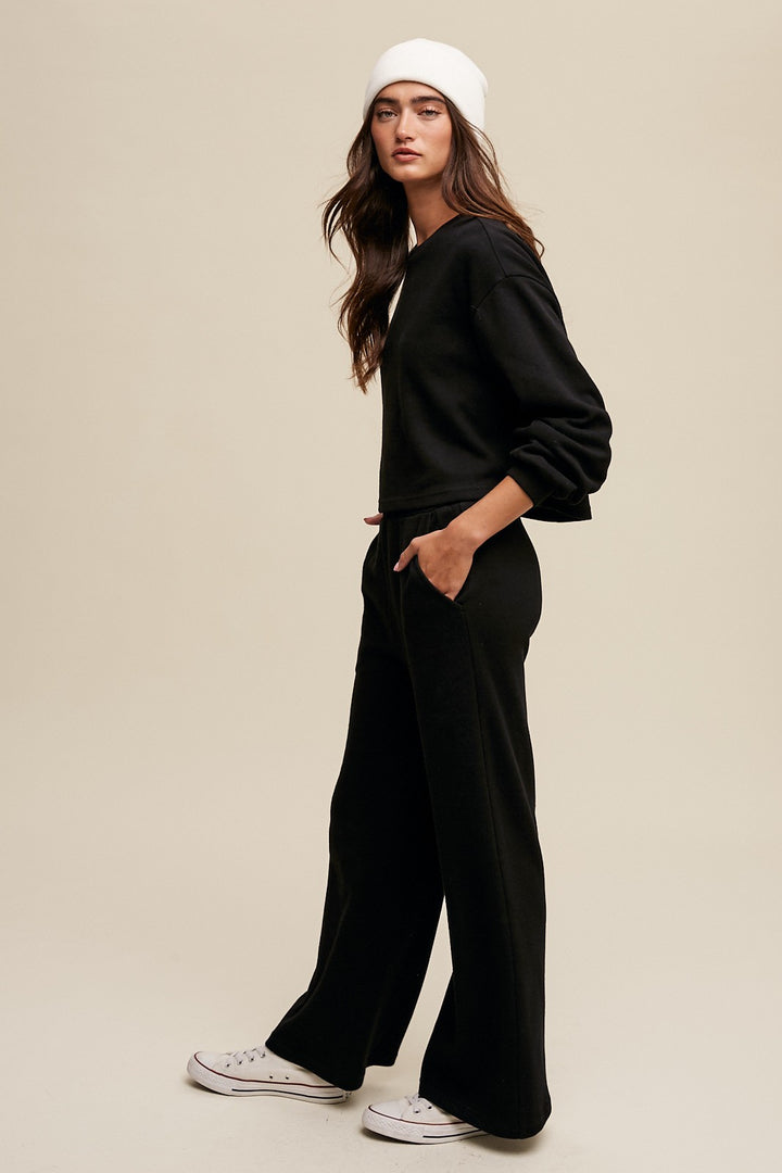 Knit Top and Wide Leg Pants Athleisure Set