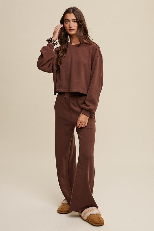 Knit Top and Wide Leg Pants Athleisure Set