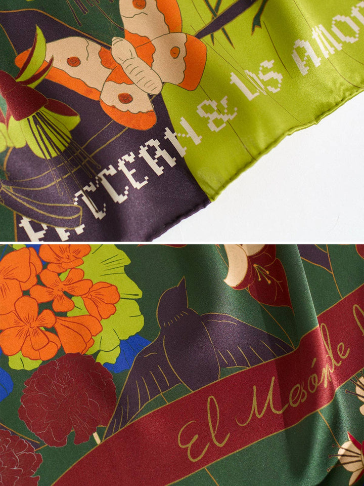 Lost Pattern NYC - FRIDA x LOST PATTERN "Los Amores de Frida" Large Silk Scarf - Dark Green