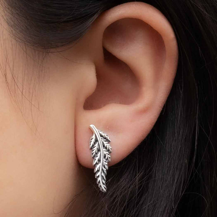 Nina Designs - Sterling Silver Fern Post Earrings 22x7mm