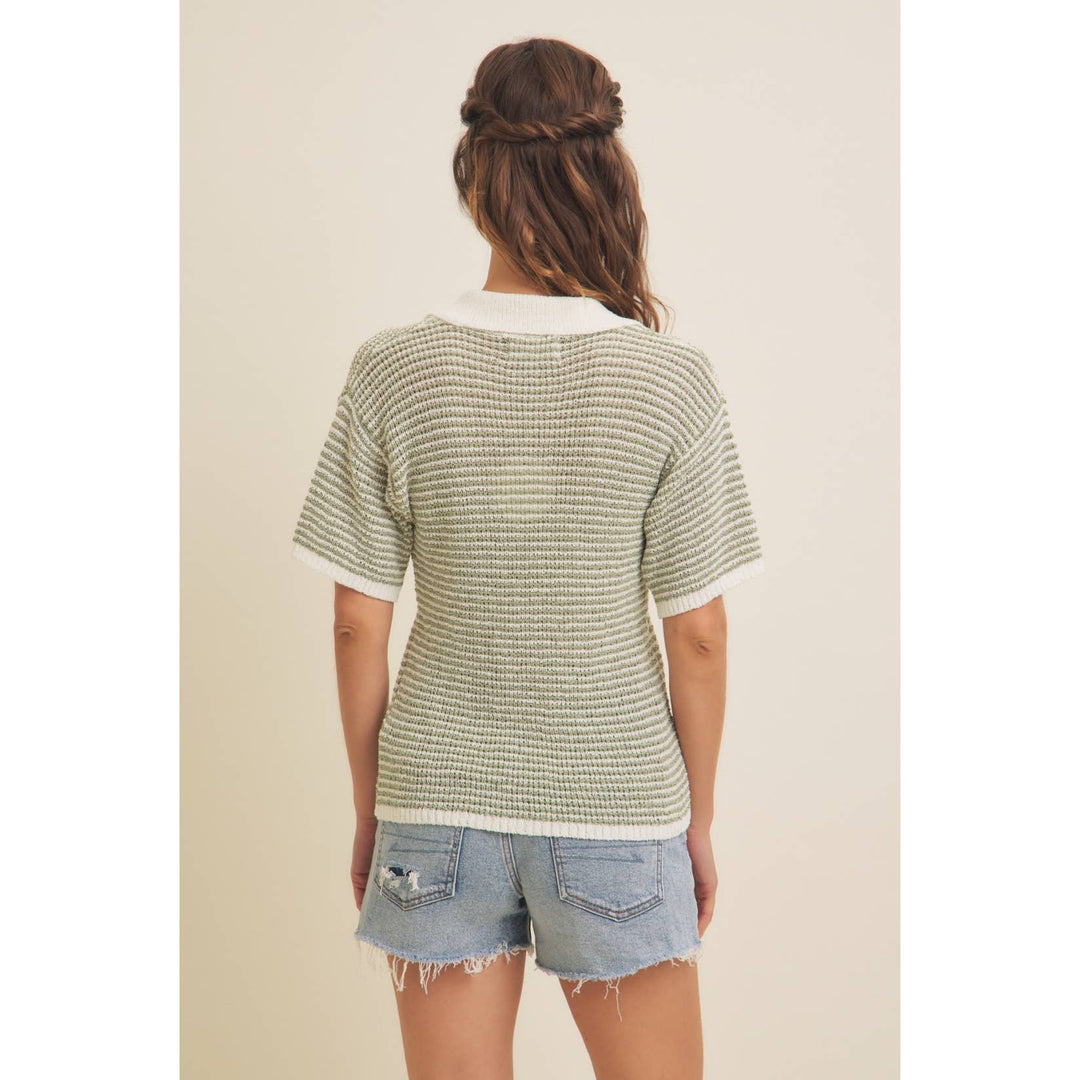 LIGHTWEIGHT BOUCLE SWEATER STRIPE TOP