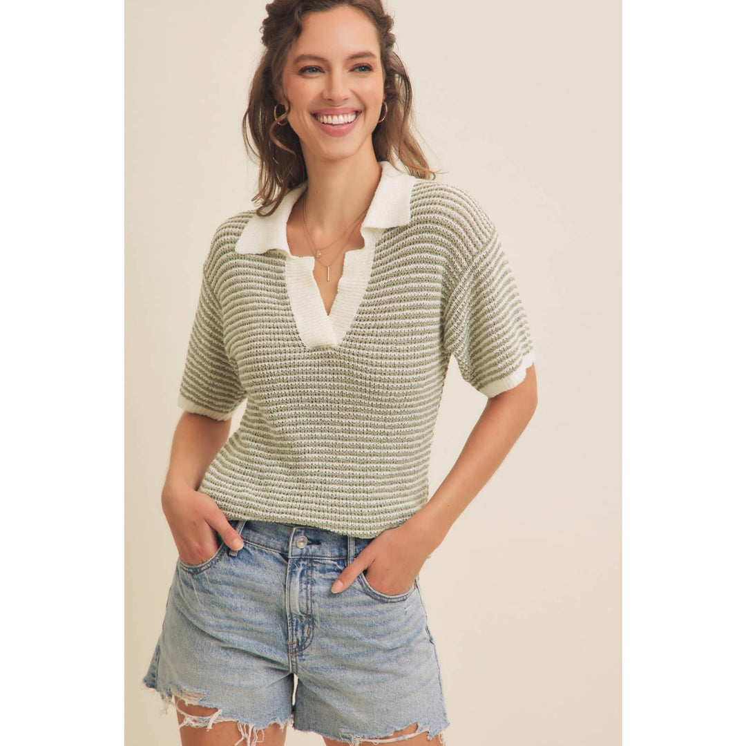 LIGHTWEIGHT BOUCLE SWEATER STRIPE TOP