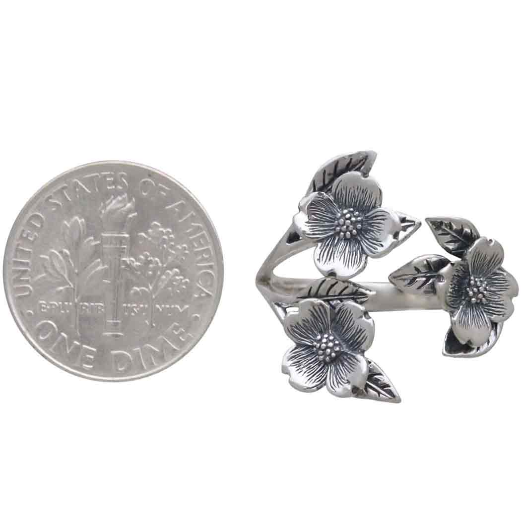 Adjustable Dogwood Flower and Leaf Ring