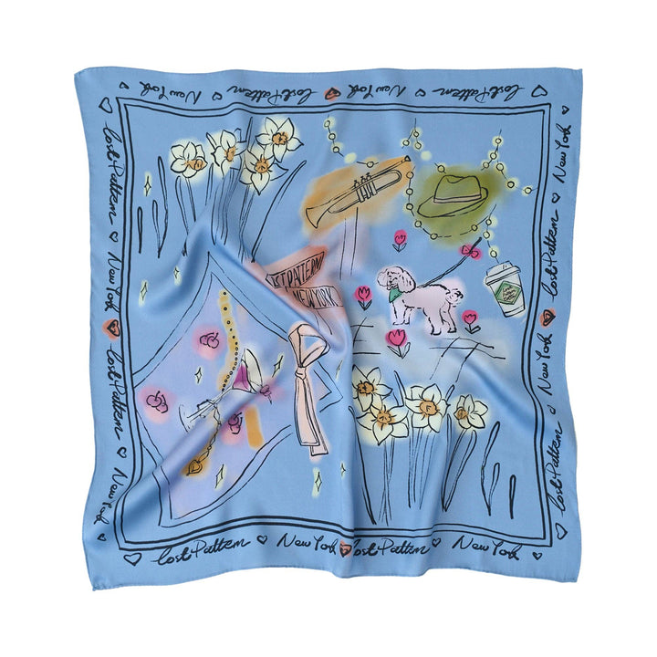 Lost Pattern NYC - "New York in Sketches" Silk Scarf - Blue