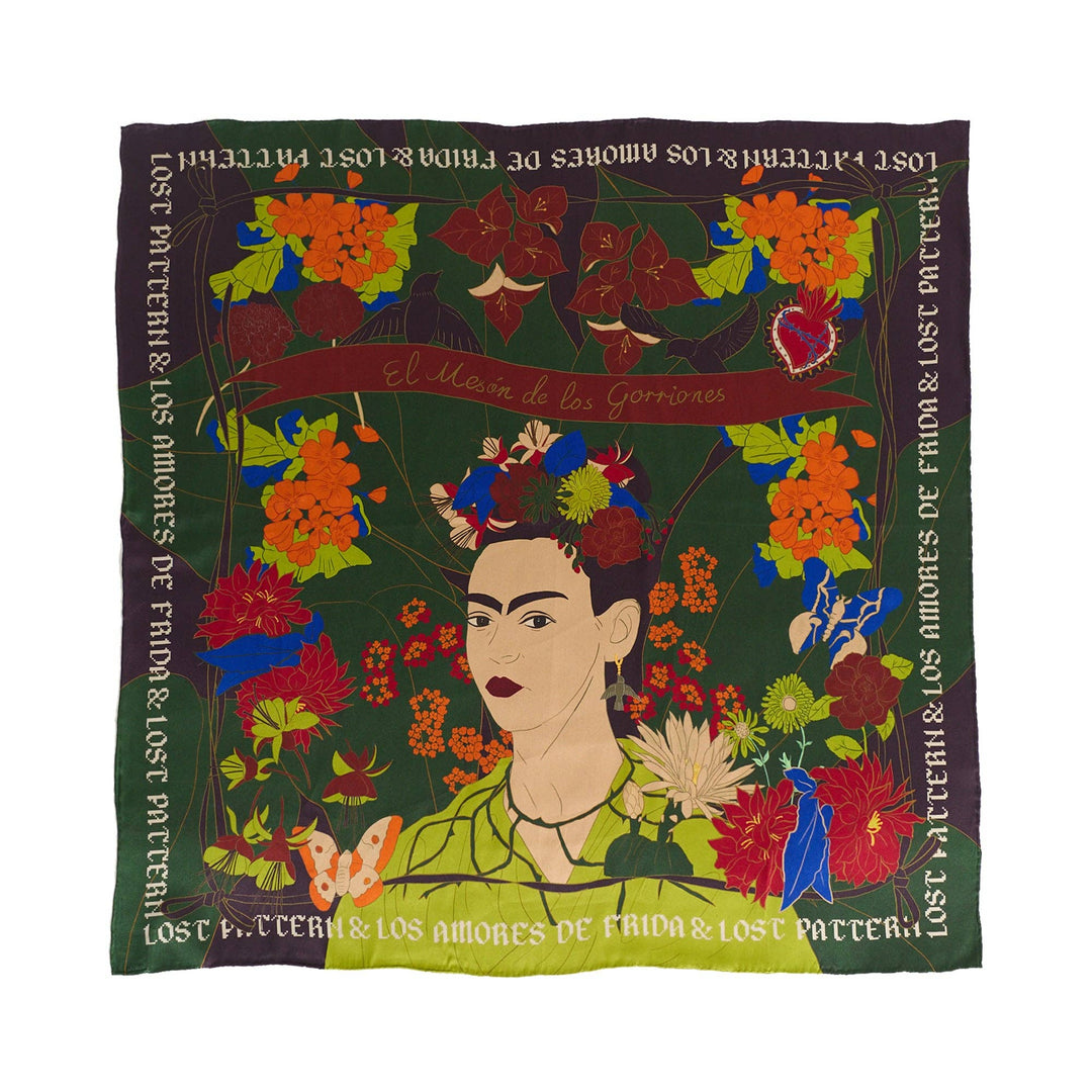 Lost Pattern NYC - FRIDA x LOST PATTERN "Los Amores de Frida" Large Silk Scarf - Dark Green