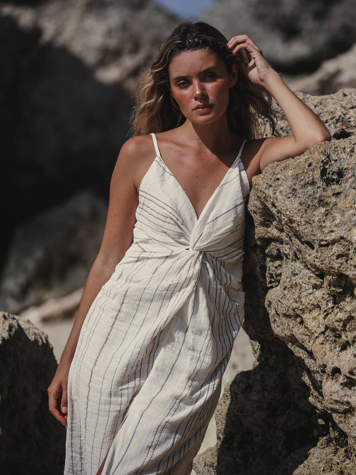 Celia Striped Dress - Natural With Stripes | 100% Turkish Cotton- ON SALE