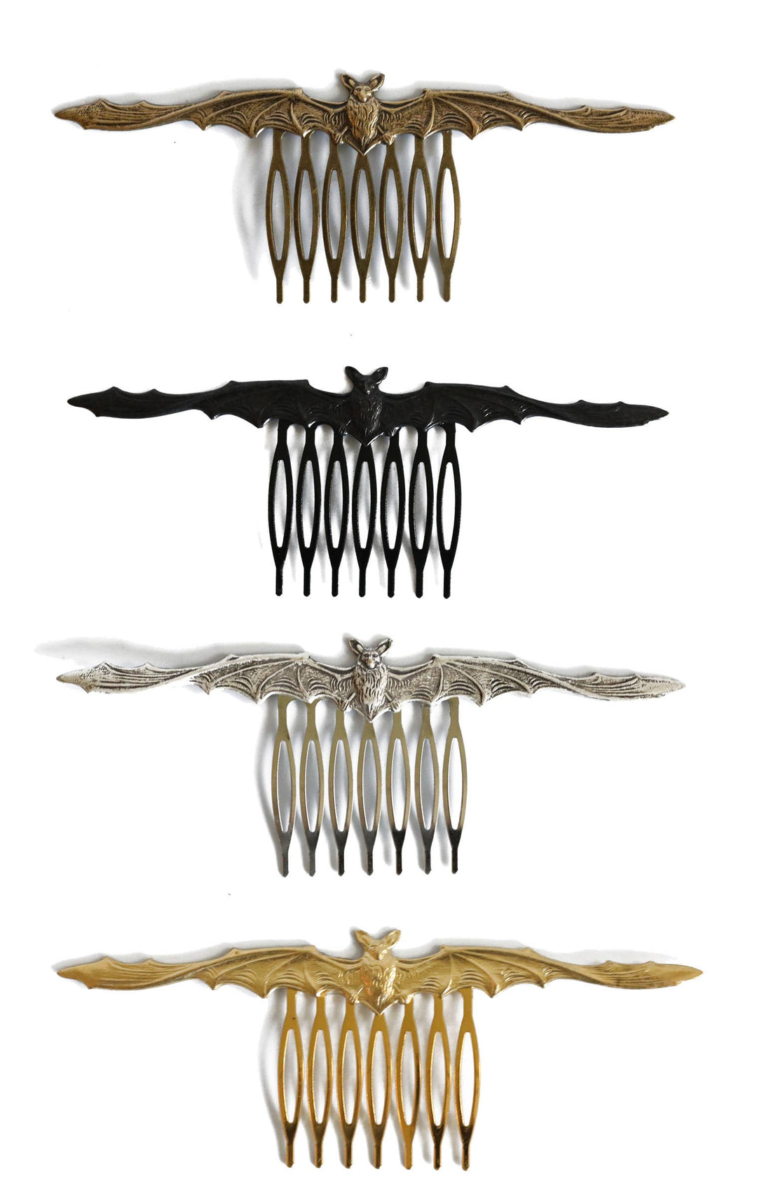 Bat Hair Comb: Halloween or Everyday Hair Accessory: Black, Silver, Gold