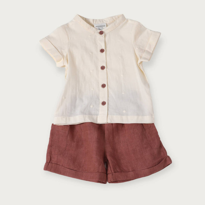 Laurence Mandarin Collar Baby Shirt + Shorts 2pc Set (Linen)