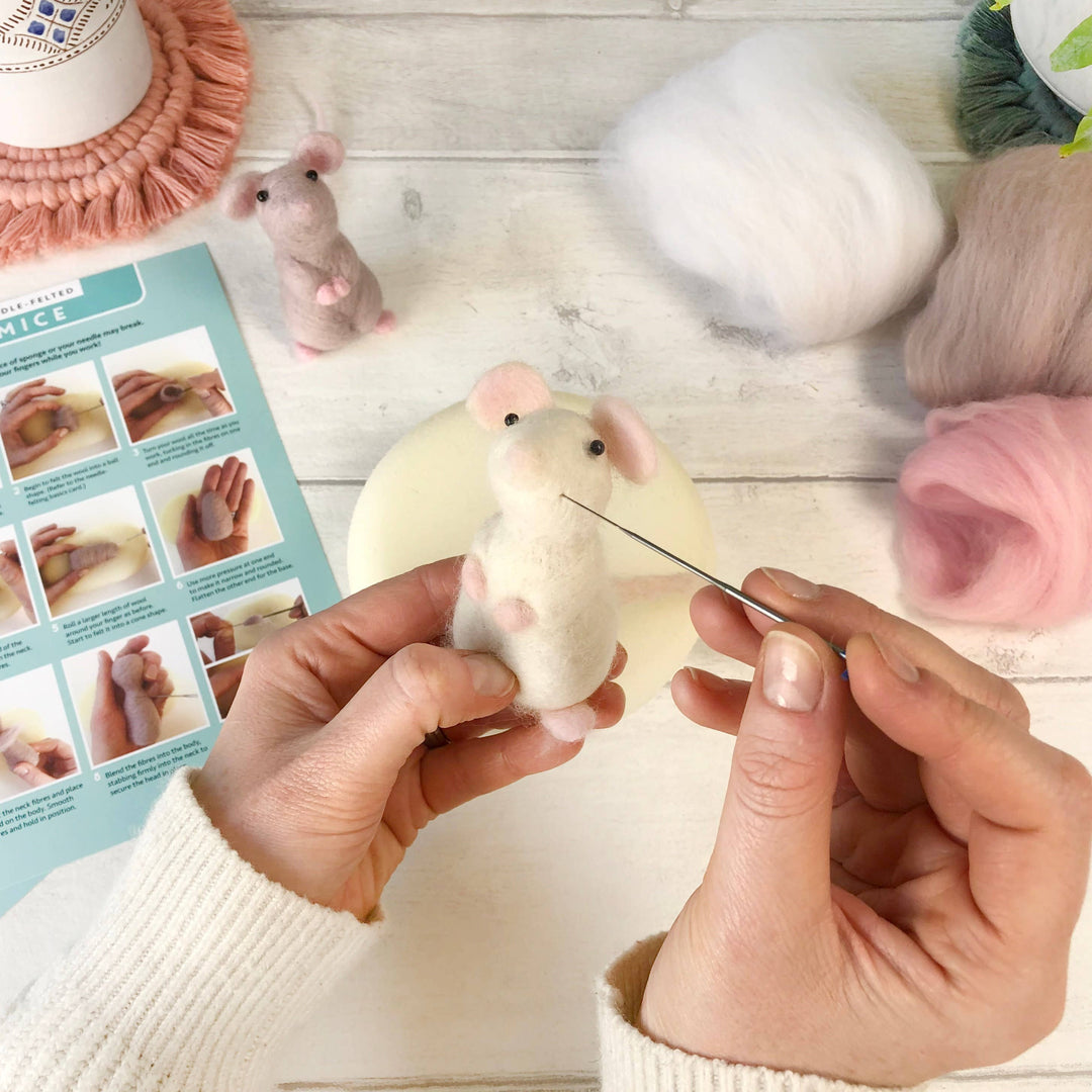 Bergin & Bath - Needle Felting Kit - Mouse - Learn To Make TWO Cute Mice - C