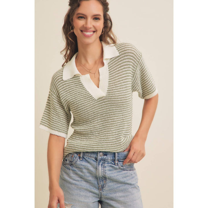 LIGHTWEIGHT BOUCLE SWEATER STRIPE TOP