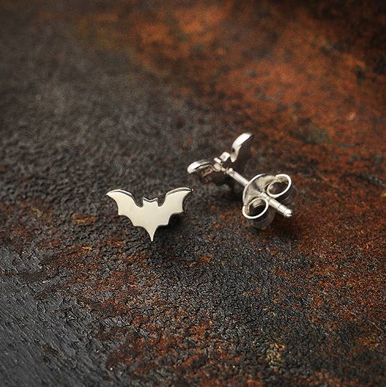 Nina Designs - Sterling Silver Flat Tiny Bat Post Earrings 5x8mm