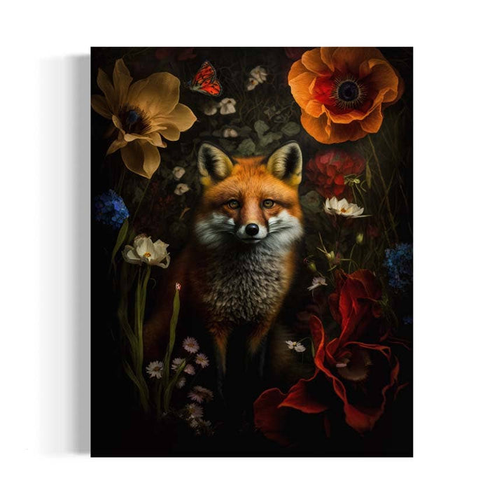 Salty Alyce - Red Fox Hiding in Floral Painting Art Print AS776