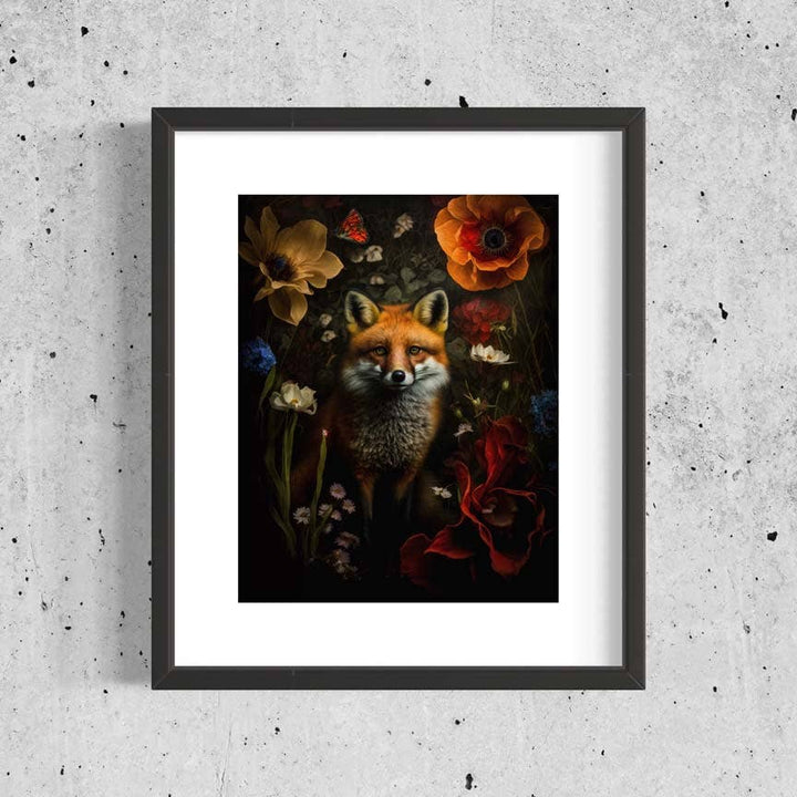 Salty Alyce - Red Fox Hiding in Floral Painting Art Print AS776