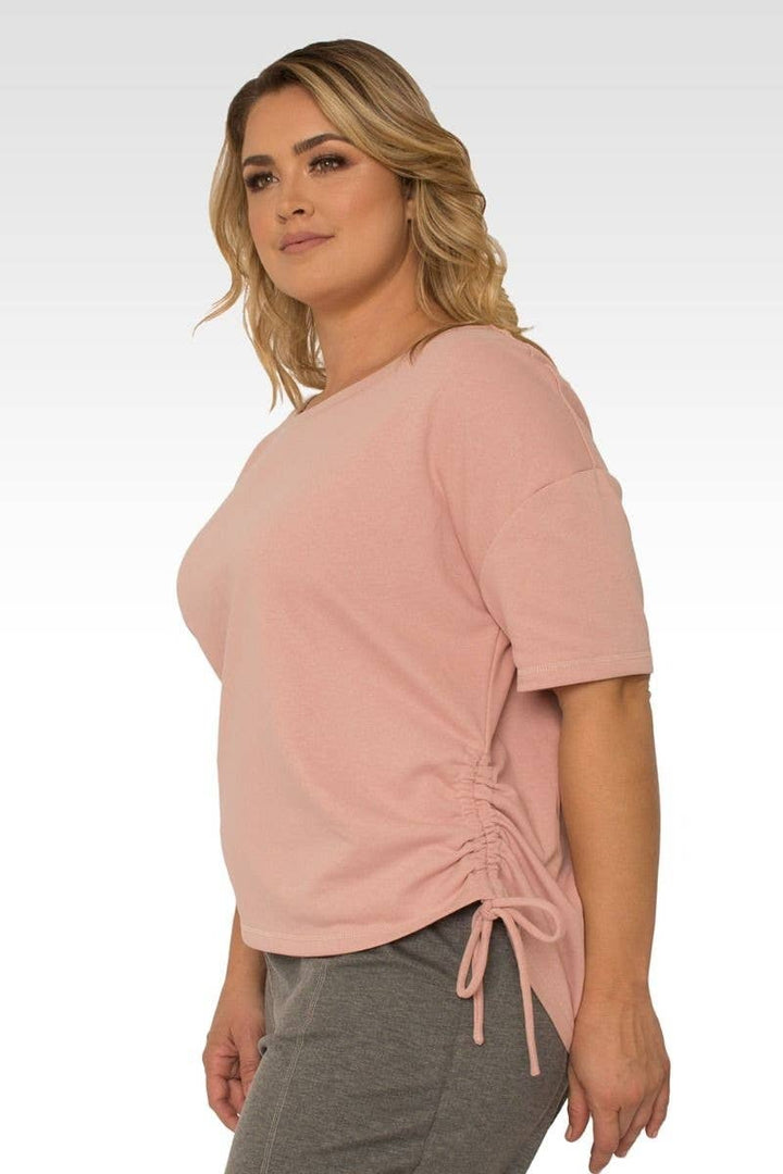 Standards & Practices - Plus Size Women's Boat Neck French Terry Mauve Ruched Tee