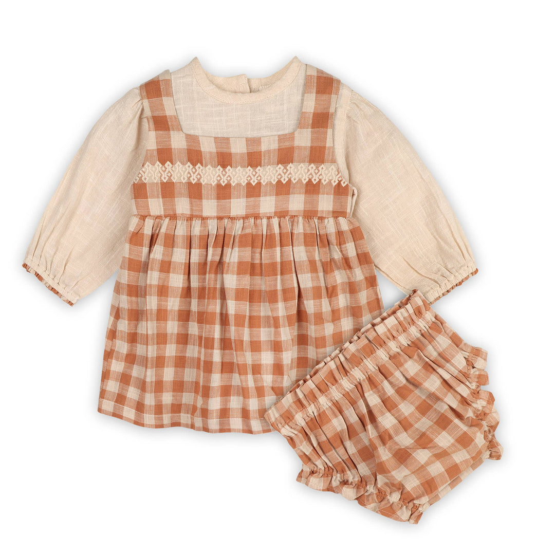 Viverano Organics - Pinafore Gingham Dress with Slub Shirt & & Bloomer (Organic)