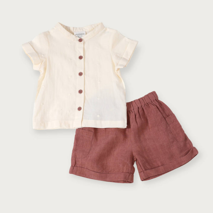 Laurence Mandarin Collar Baby Shirt + Shorts 2pc Set (Linen)