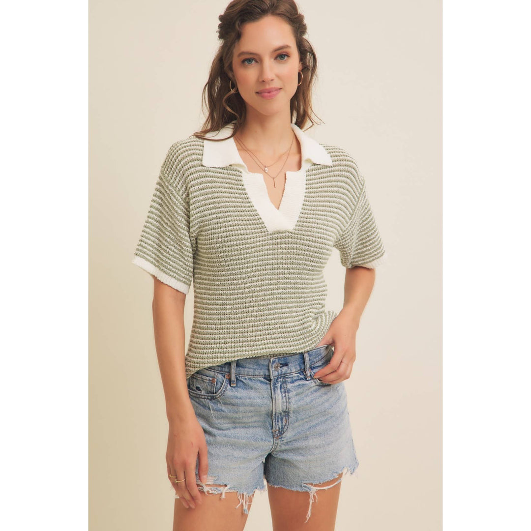 LIGHTWEIGHT BOUCLE SWEATER STRIPE TOP