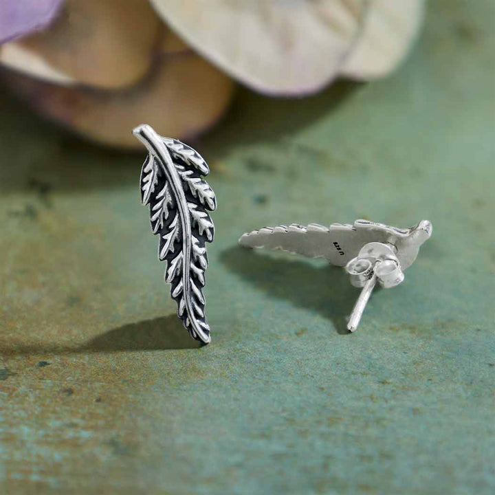 Nina Designs - Sterling Silver Fern Post Earrings 22x7mm