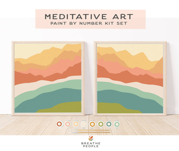 Breathe People - Abstract Zen Peaks Meditative Art Paint by Number Kit+ Easel-Fast Shipping