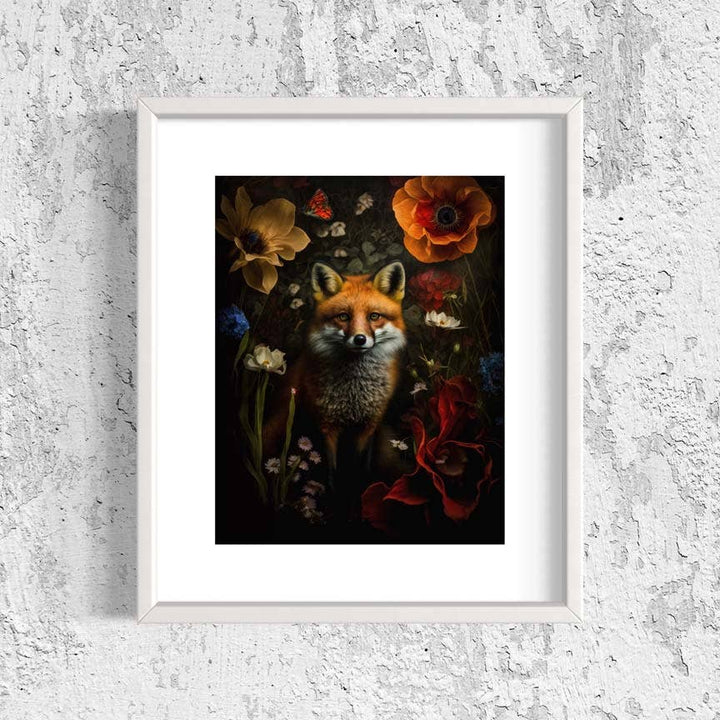 Salty Alyce - Red Fox Hiding in Floral Painting Art Print AS776