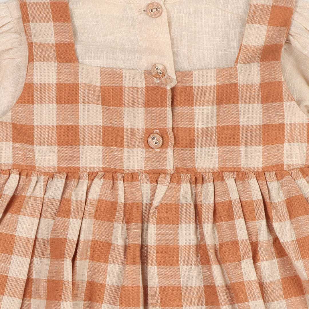 Viverano Organics - Pinafore Gingham Dress with Slub Shirt & & Bloomer (Organic)