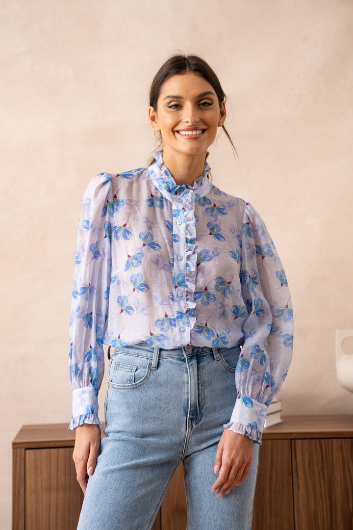 Attentif Paris Sheer Floral Shirt with Victorian Collar