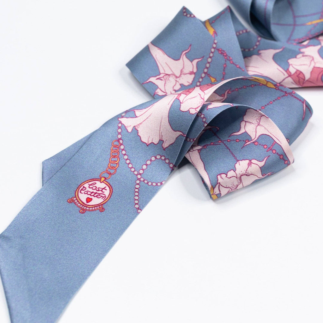 Lost Pattern NYC - "Dadura" Silk Skinny Scarf - Slate Blue