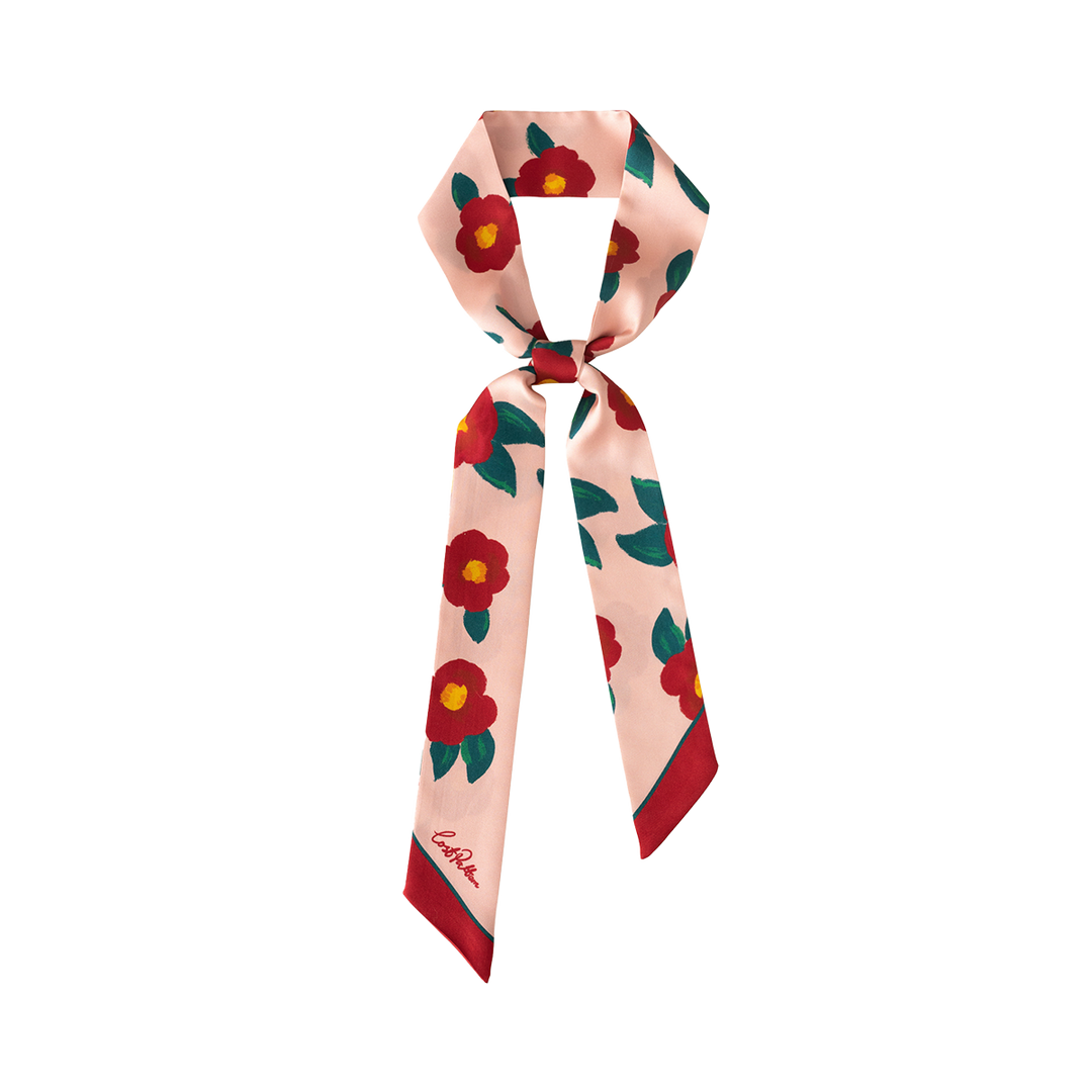 Lost Pattern NYC - "Camellia" Silk Twilly Neck Bow - Red & Pink