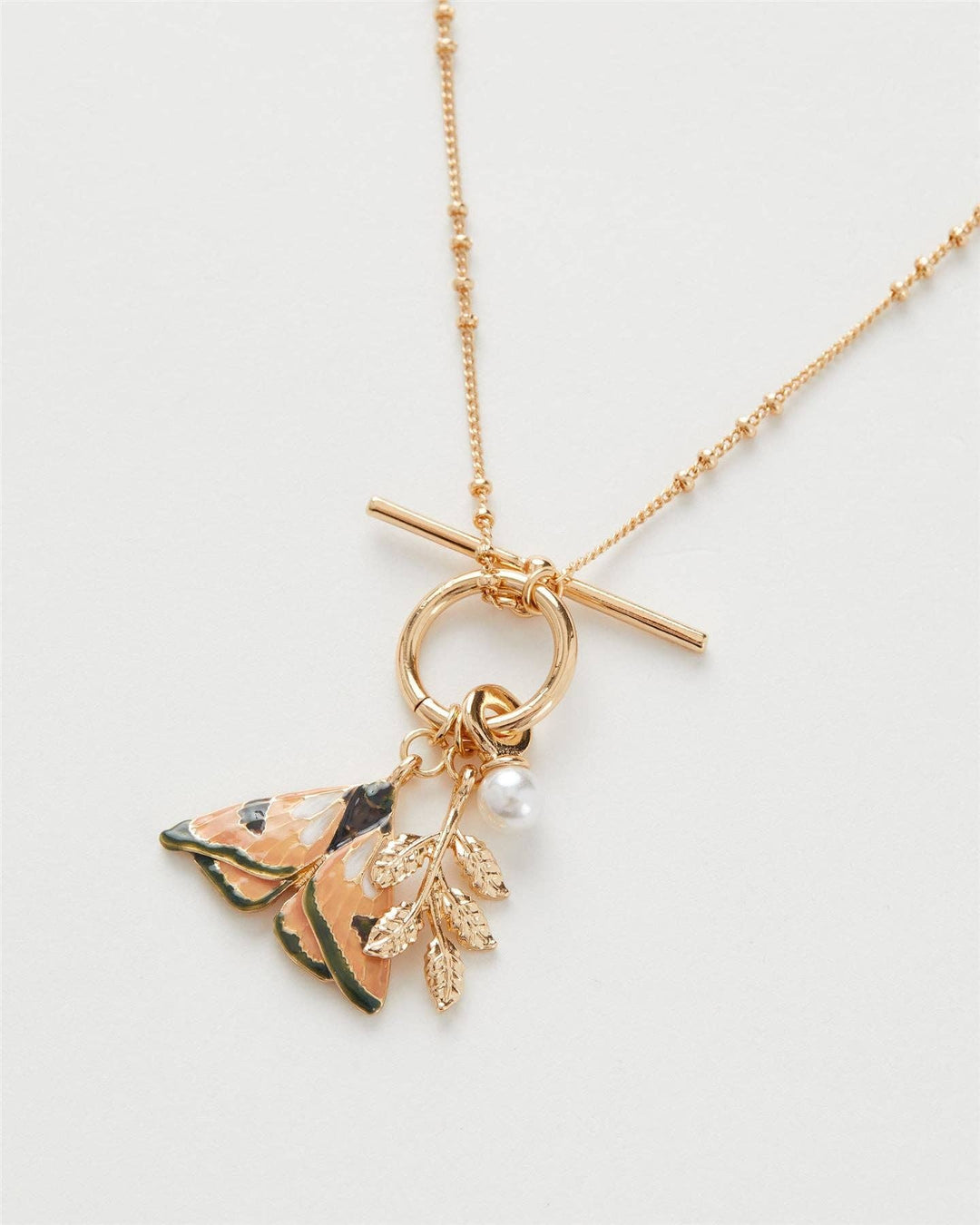 Fable England - FABLE Enamel Moth & Leaf Charm Necklace-Fash Ship