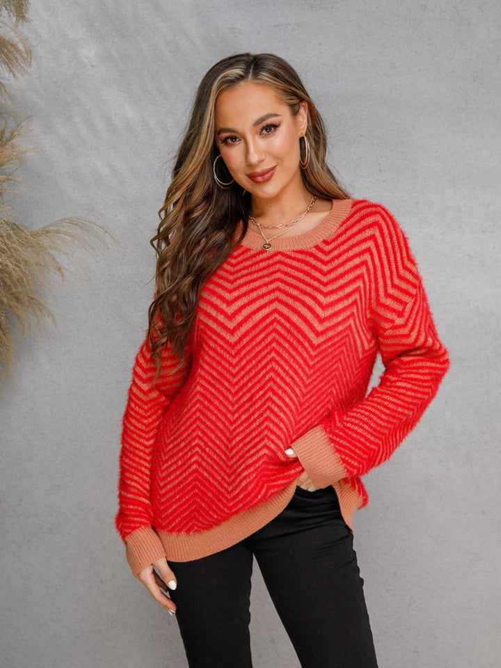 Angel Wings Round Neck Long Sleeve Sweater