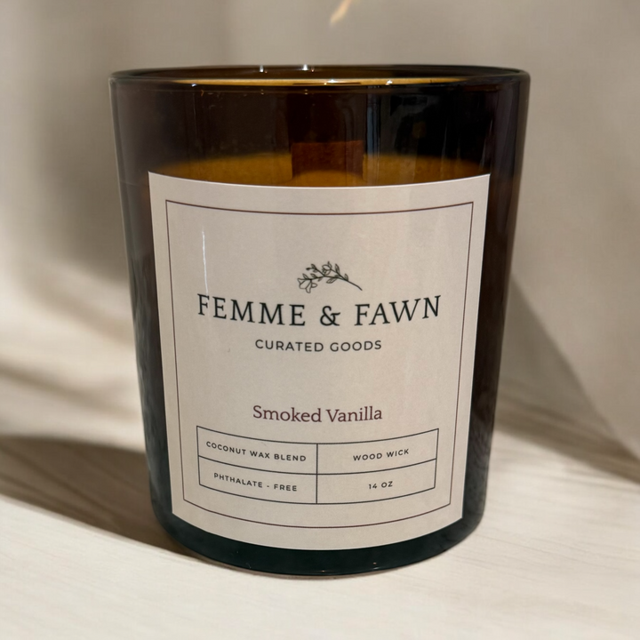 Femme & Fawn Smoked Vanilla 14 oz. Wood Wick Luxury Candle