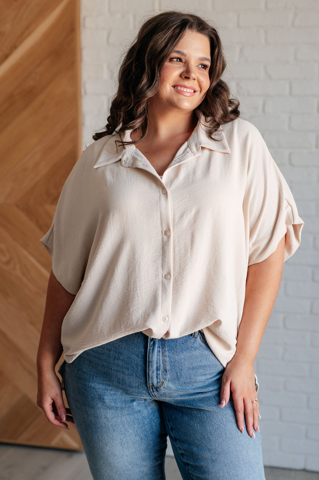 Sweet Simplicity Button Down Blouse in Oatmeal