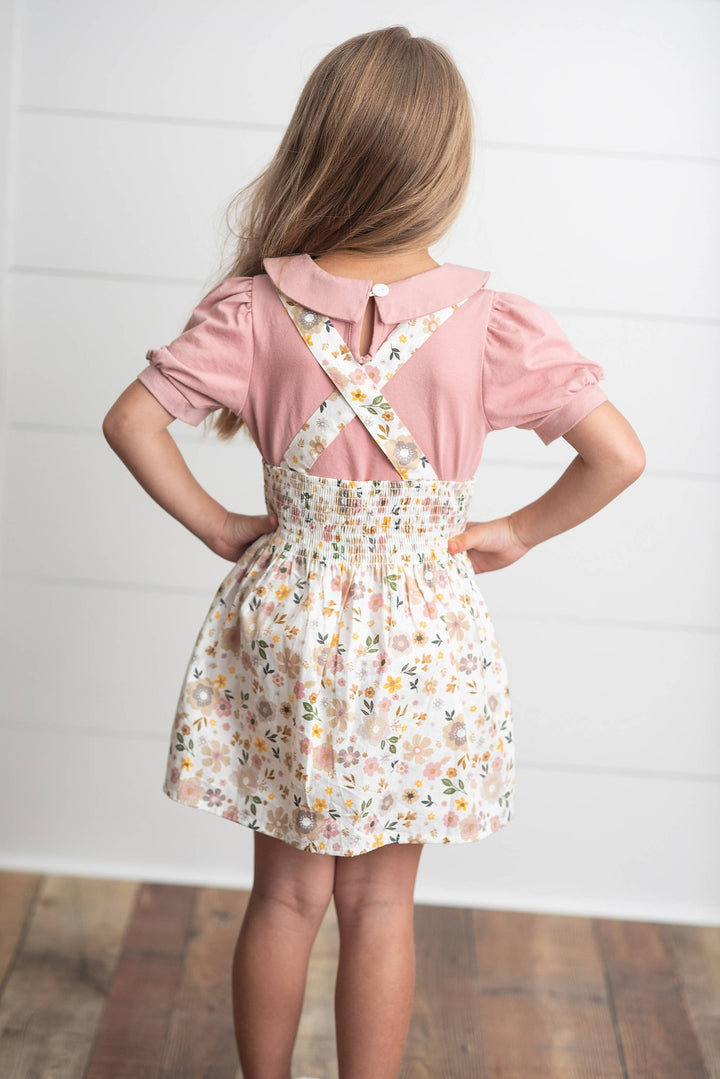 Kids Dusty Pink Floral Jumper Skirt