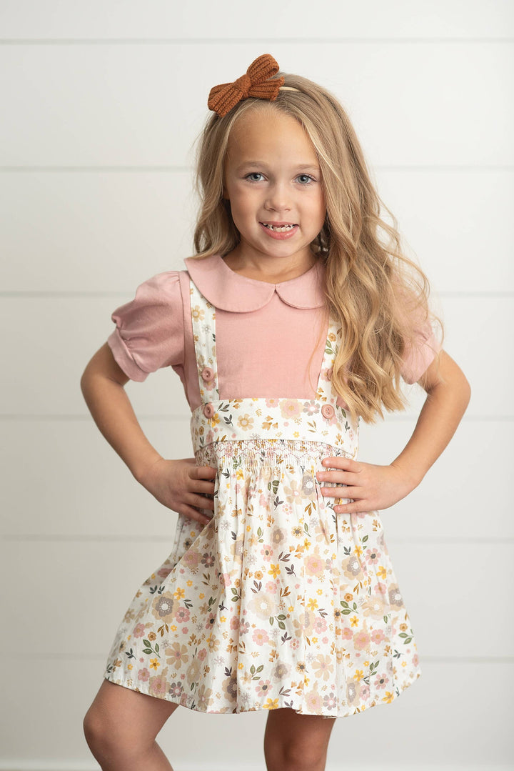 Kids Dusty Pink Floral Jumper Skirt