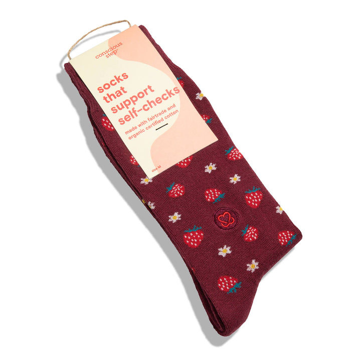 Conscious Step - Socks that Support Self-Checks (Maroon Strawberries)