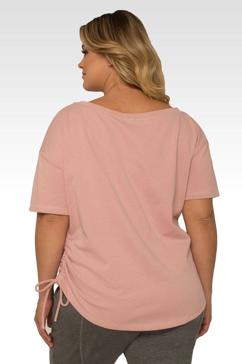 Standards & Practices - Plus Size Women's Boat Neck French Terry Mauve Ruched Tee