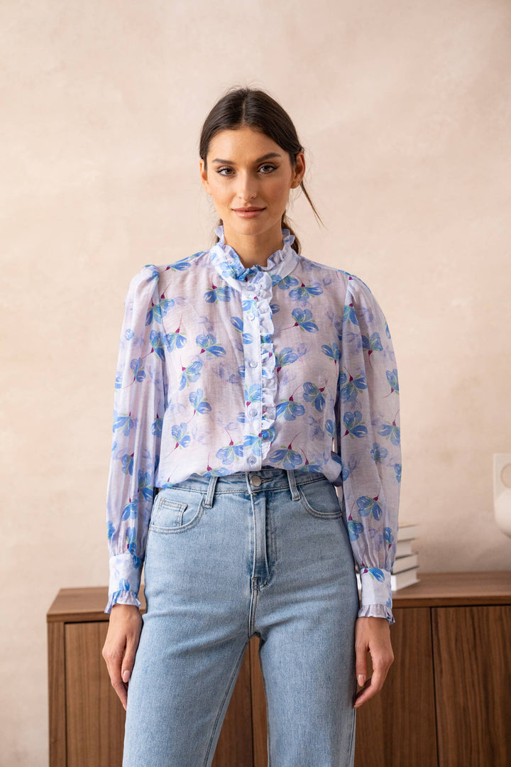 Attentif Paris Sheer Floral Shirt with Victorian Collar