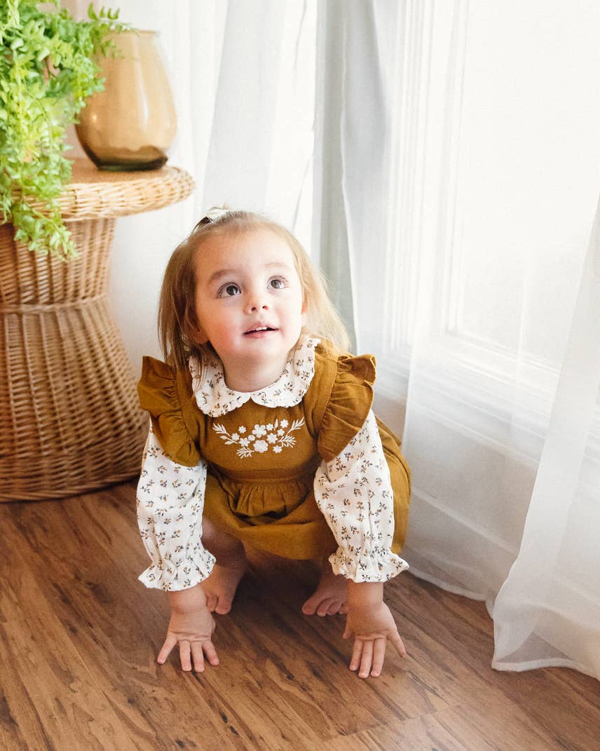 Corduroy Pinafore Baby Dress + Floral Shirt SET (Organic)- ON SALE