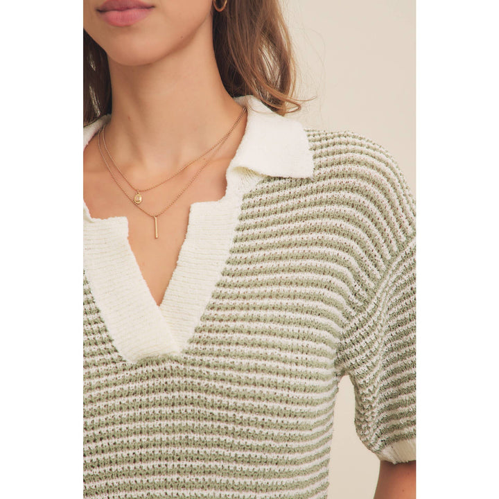 LIGHTWEIGHT BOUCLE SWEATER STRIPE TOP