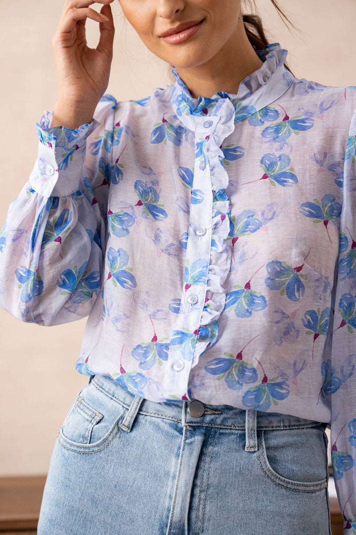 Attentif Paris Sheer Floral Shirt with Victorian Collar