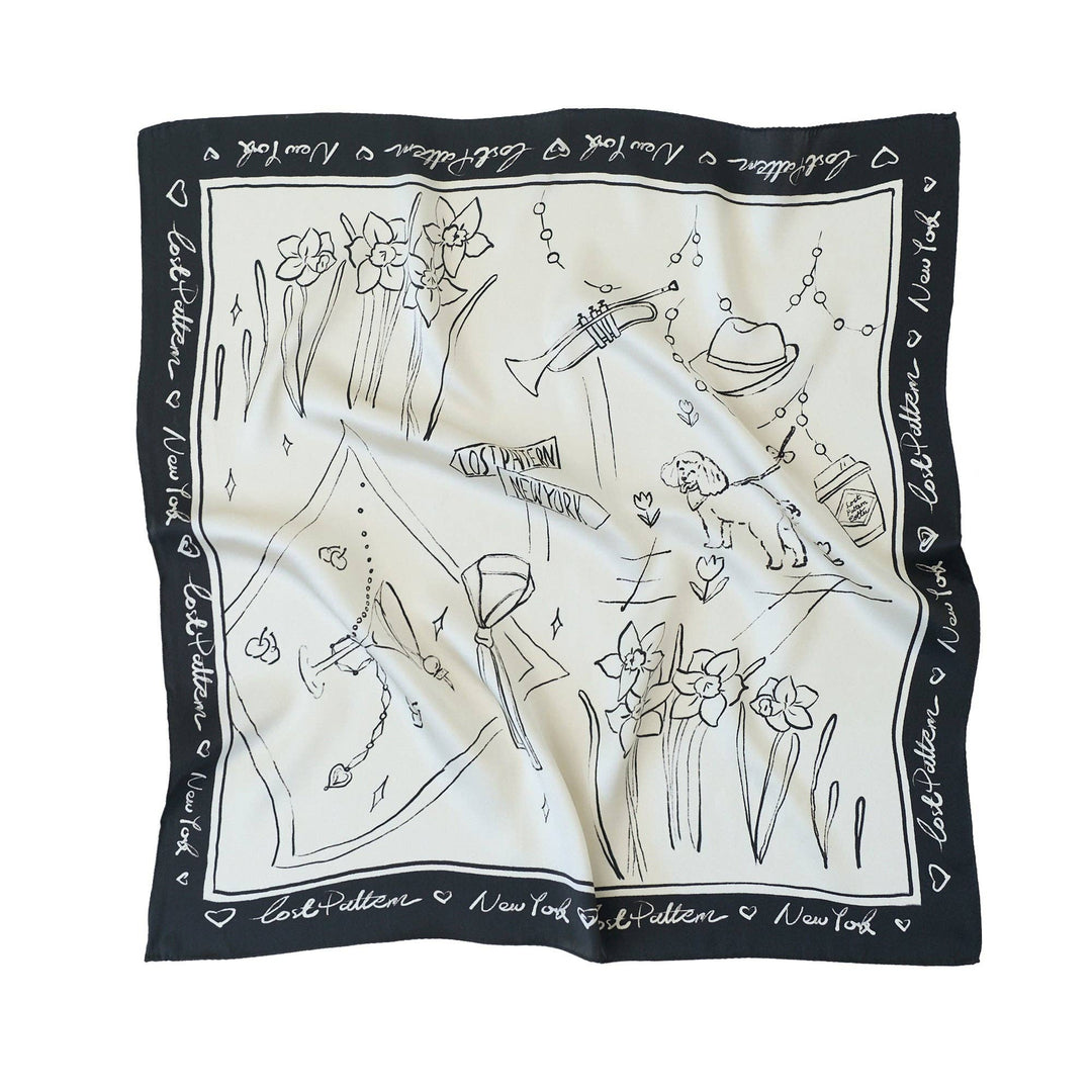 Lost Pattern NYC - "New York in Sketches" Silk Scarf - Black & White