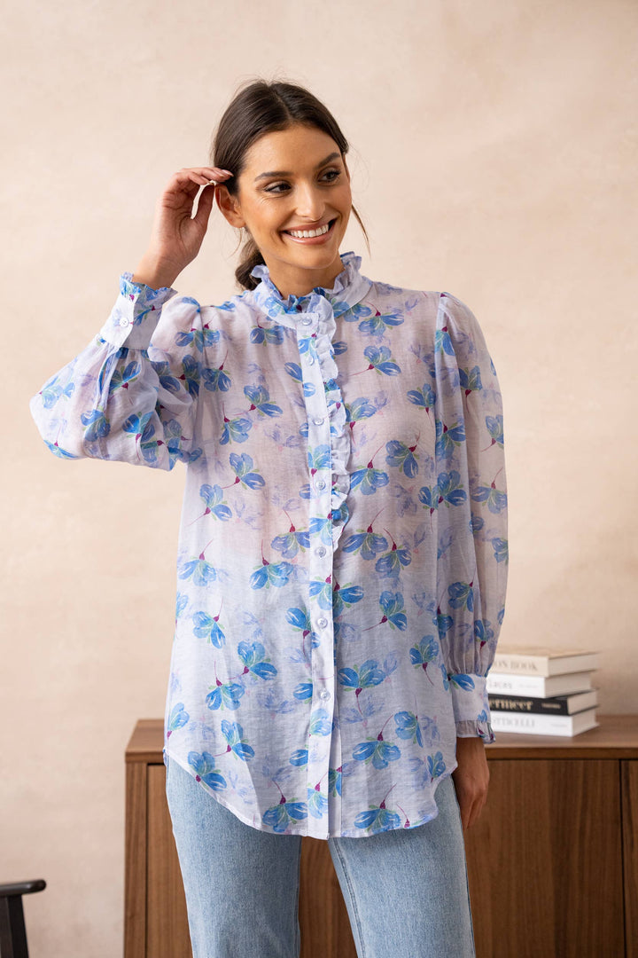 Attentif Paris Sheer Floral Shirt with Victorian Collar